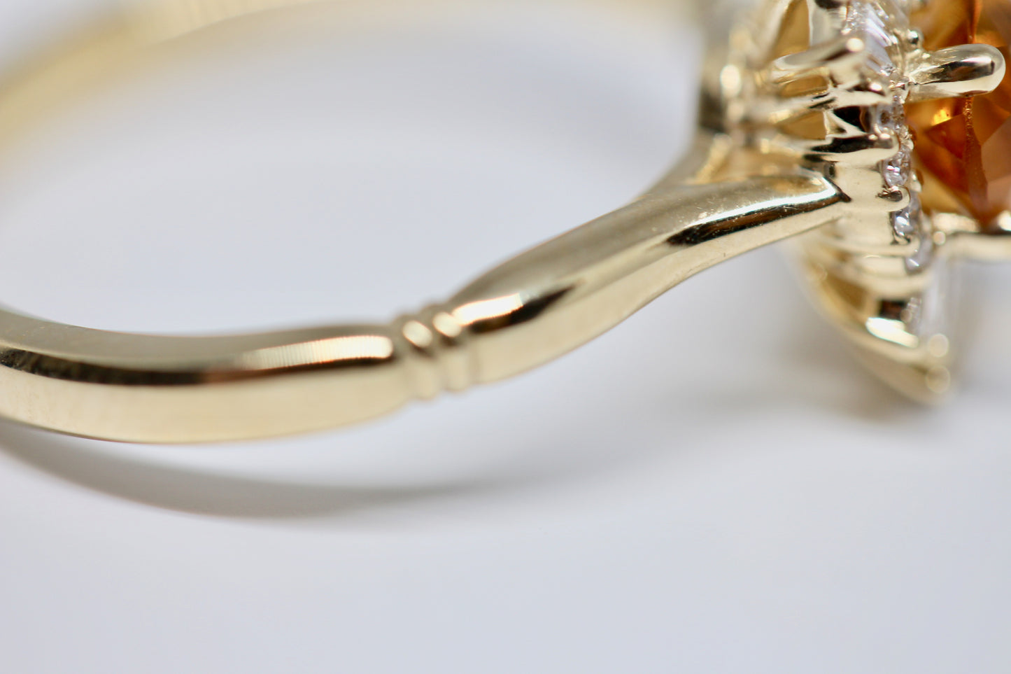 Art Deco Styled Citrine and Diamond Ring in 14kt Yellow Gold