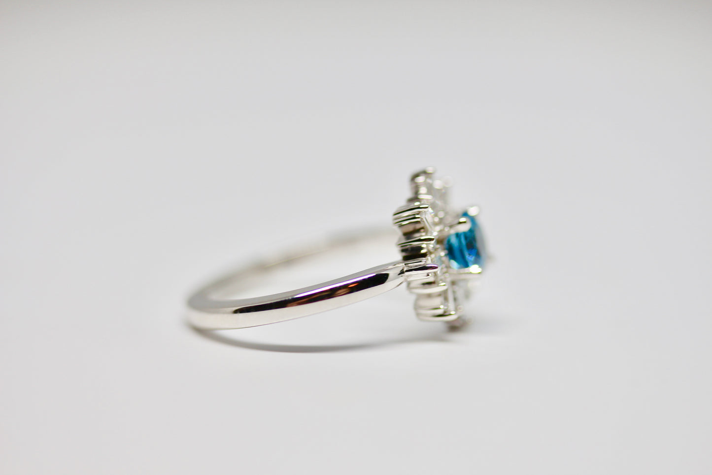 London Blue Topaz and Diamond Halo Ring in 14kt White Gold