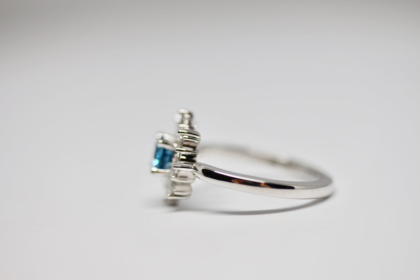 London Blue Topaz and Diamond Halo Ring in 14kt White Gold