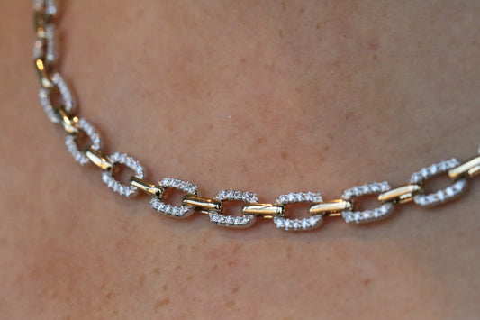 Diamond Paperclip Chain in 14kt Yellow and White Gold