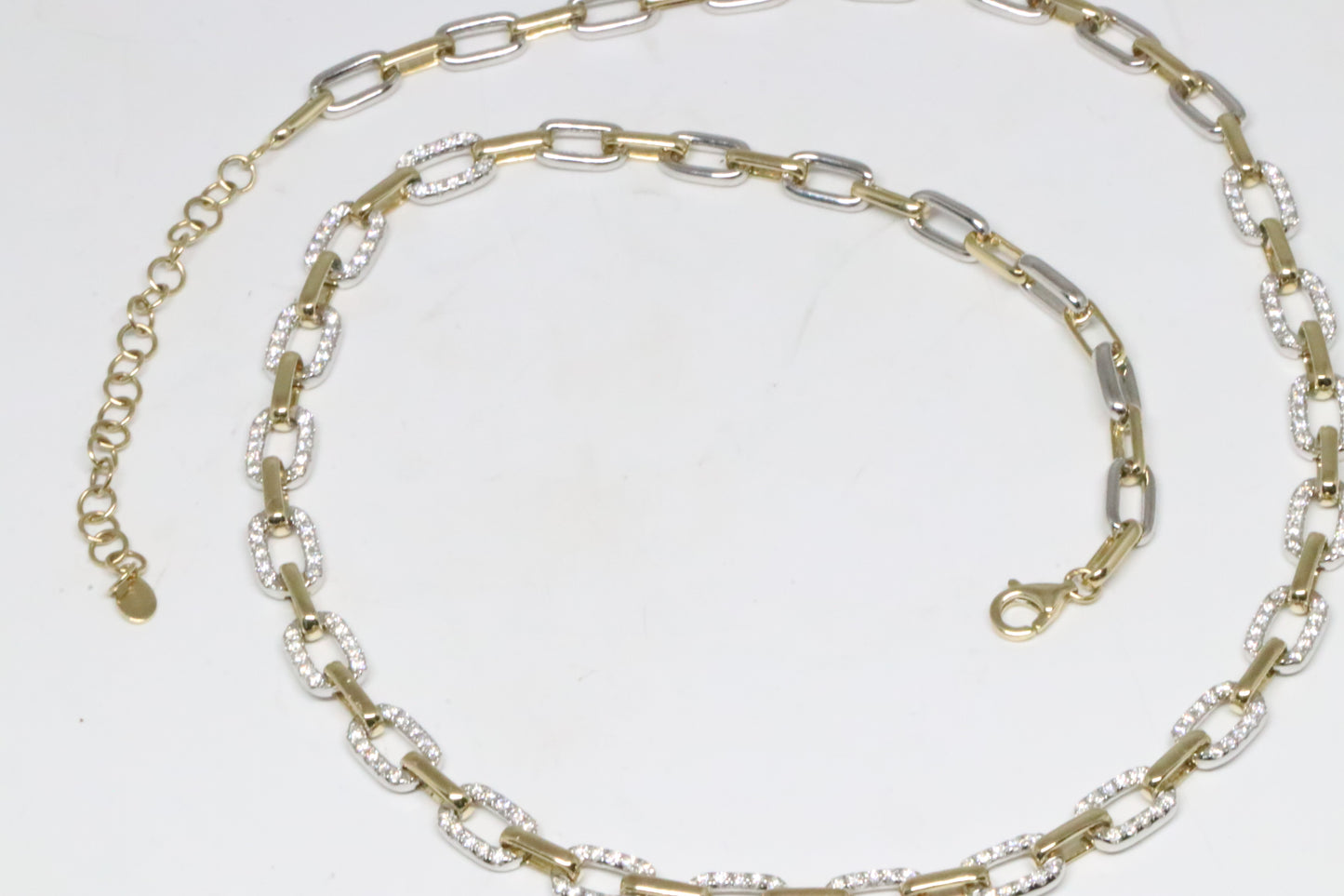 Diamond Paperclip Chain in 14kt Yellow and White Gold