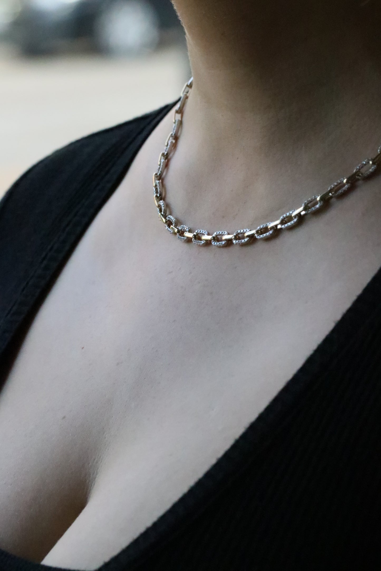 Diamond Paperclip Chain in 14kt Yellow and White Gold