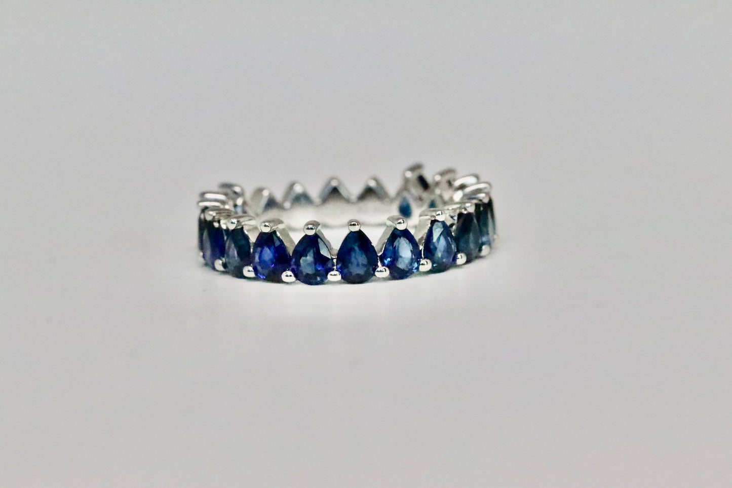 Blue Sapphire Pear Cut Band in Solid 14k Gold
