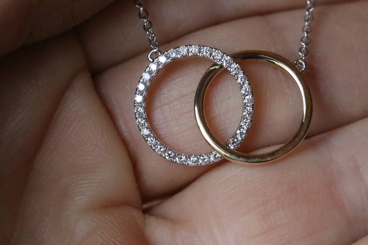 Two-Tone 14kt White and Yellow Gold Interlocking Diamond Circle Pendant