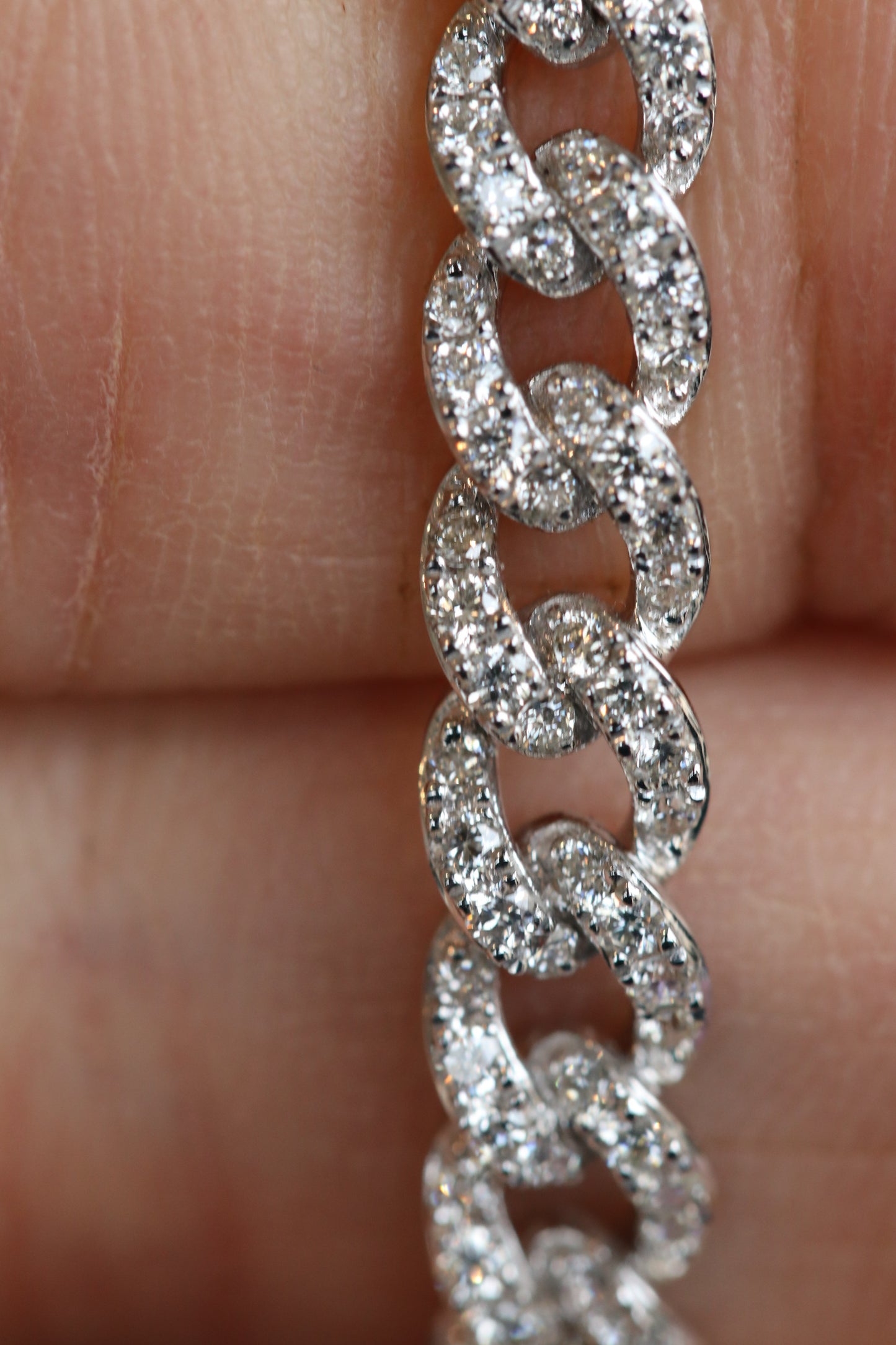 1.44ct Diamond Chain Link Bangle Solid 14k White Gold