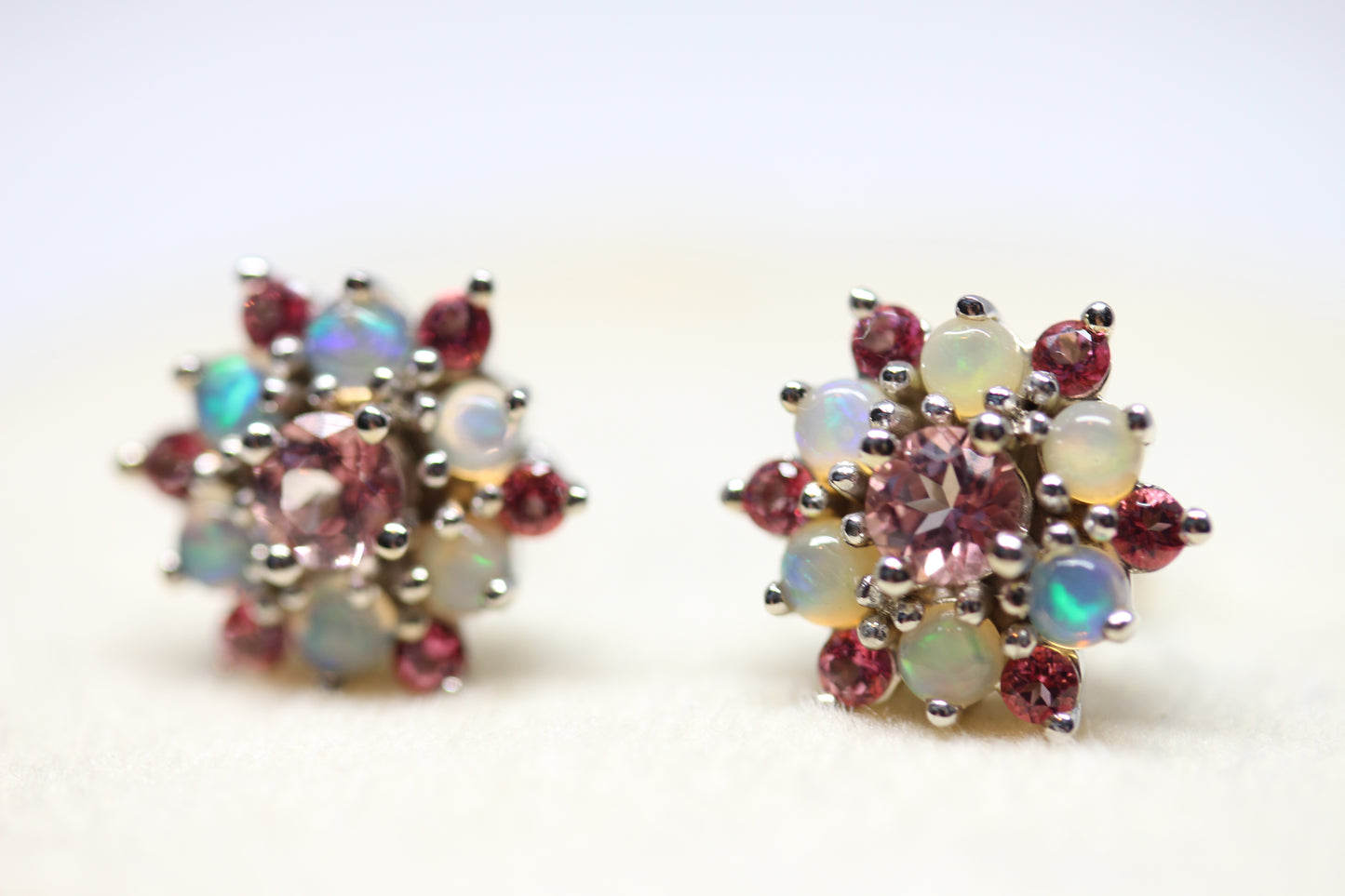 Genuine Ethiopian Opal Cabochon & Pink Topaz Snowflake Earrings