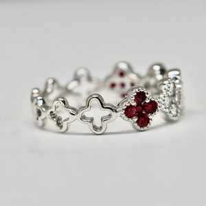 18kt White Gold Ruby and Diamond Clover Ring
