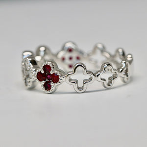 18kt White Gold Ruby and Diamond Clover Ring