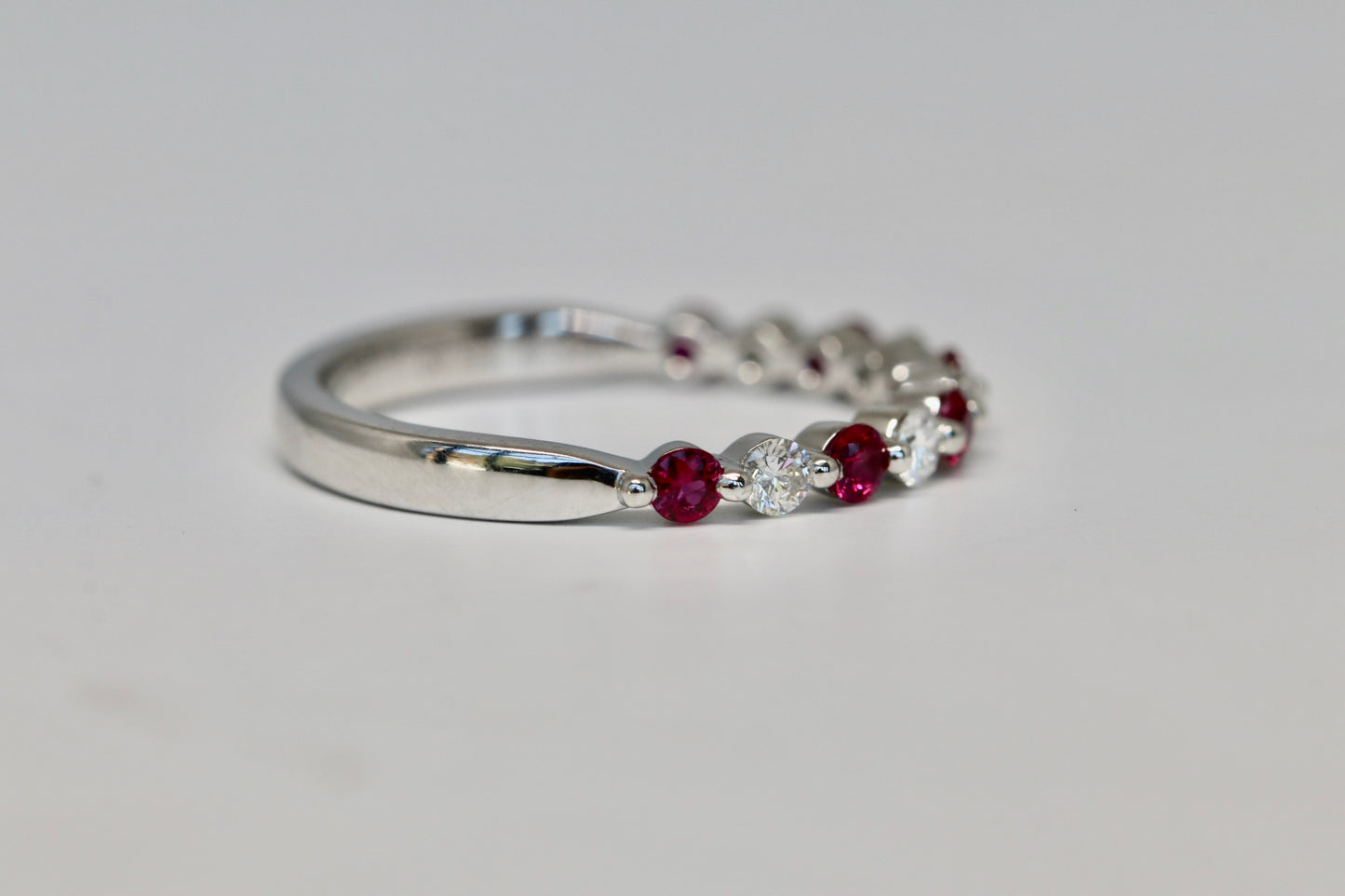 Alternating Round Ruby And Diamond Stackable Ring