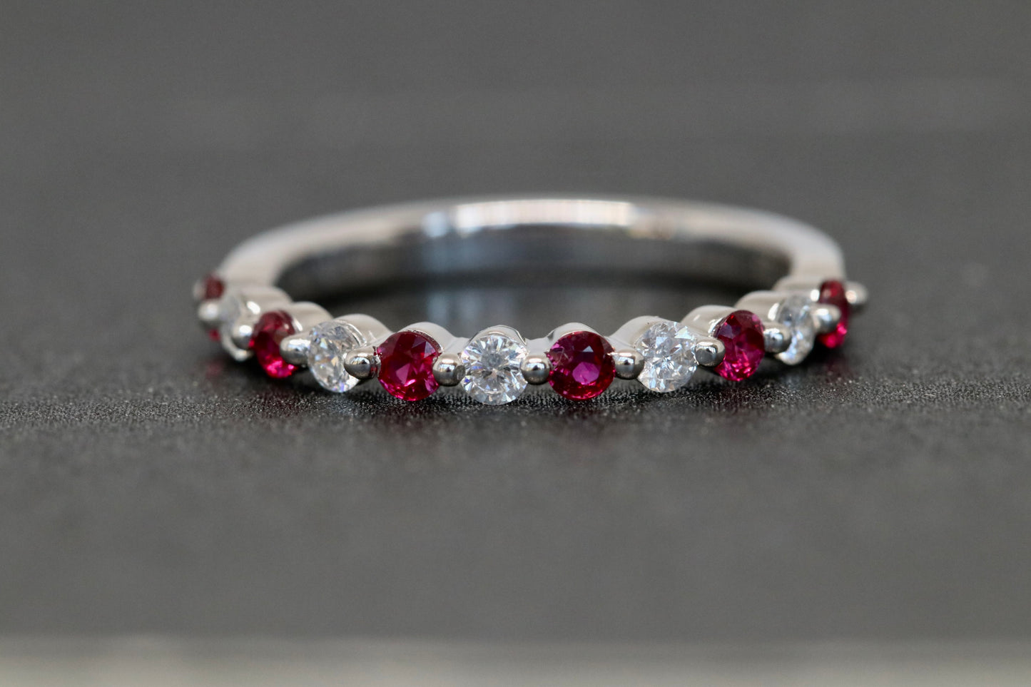 Alternating Round Ruby And Diamond Stackable Ring