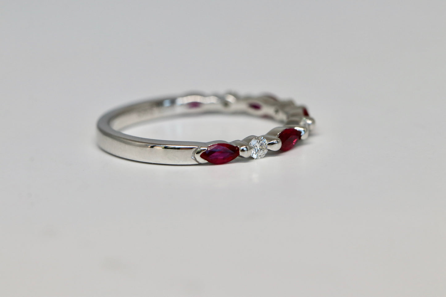 Alternating Marquise Cut Ruby and Round Diamond Stackable Ring