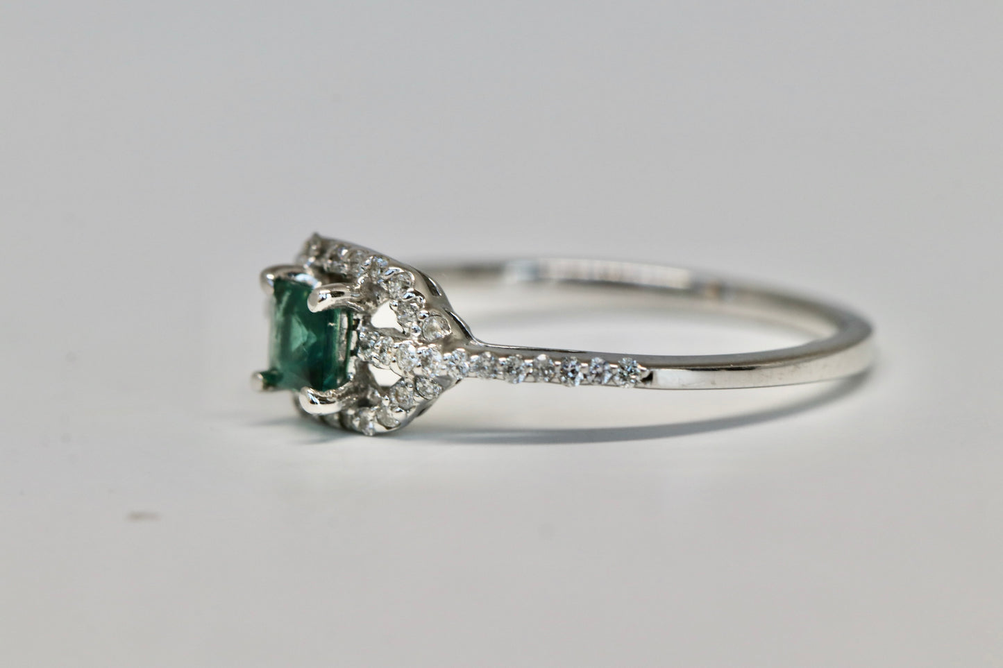 Alexandrite Halo Diamond Ring in Solid 14kt White Gold