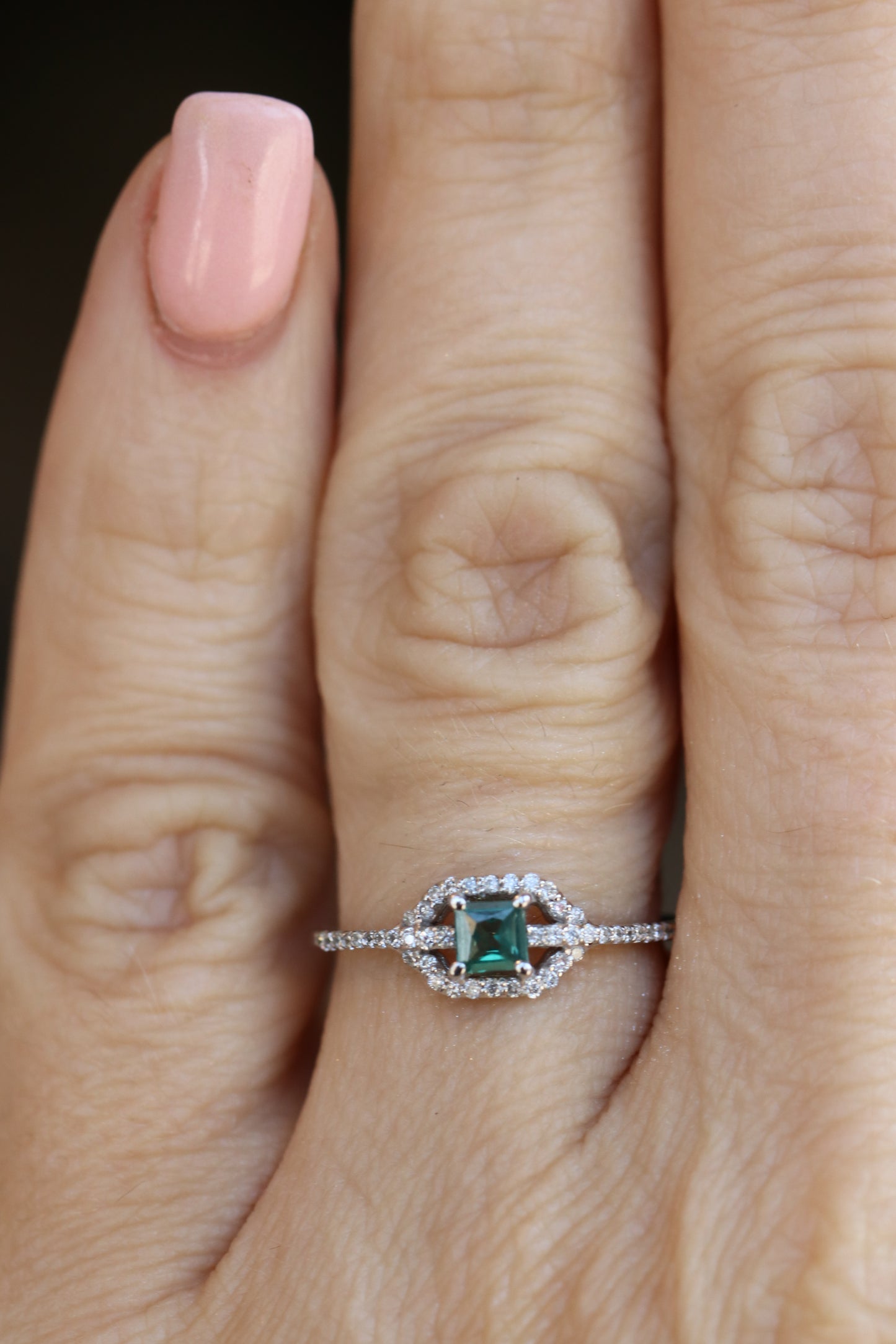 Alexandrite Halo Diamond Ring in Solid 14kt White Gold