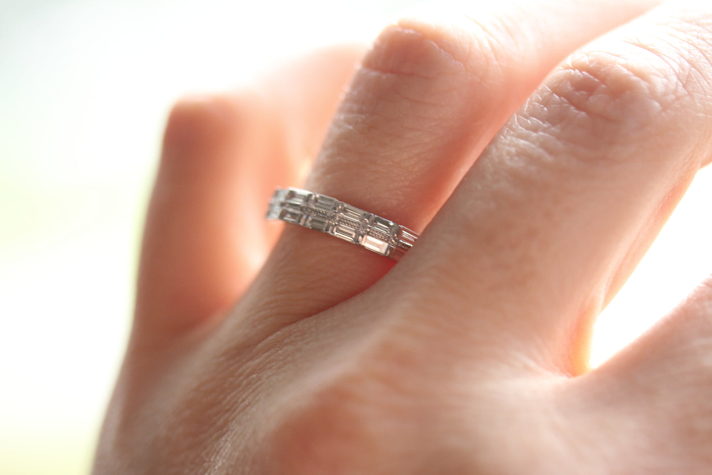 2 Row Diamond Baguette Wedding Band