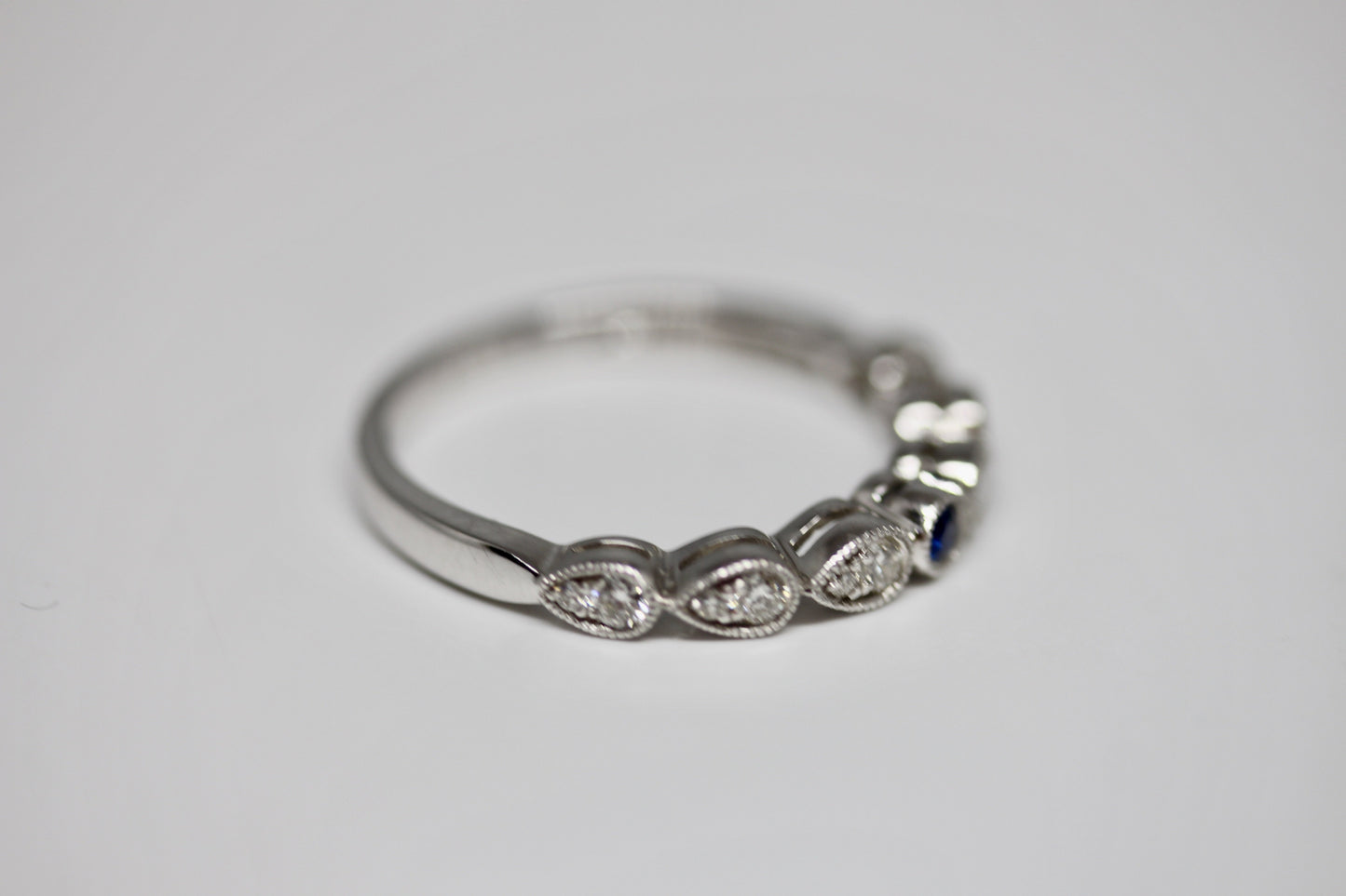 Diamondaire Round Blue Sapphire & Diamond Stackable Ring