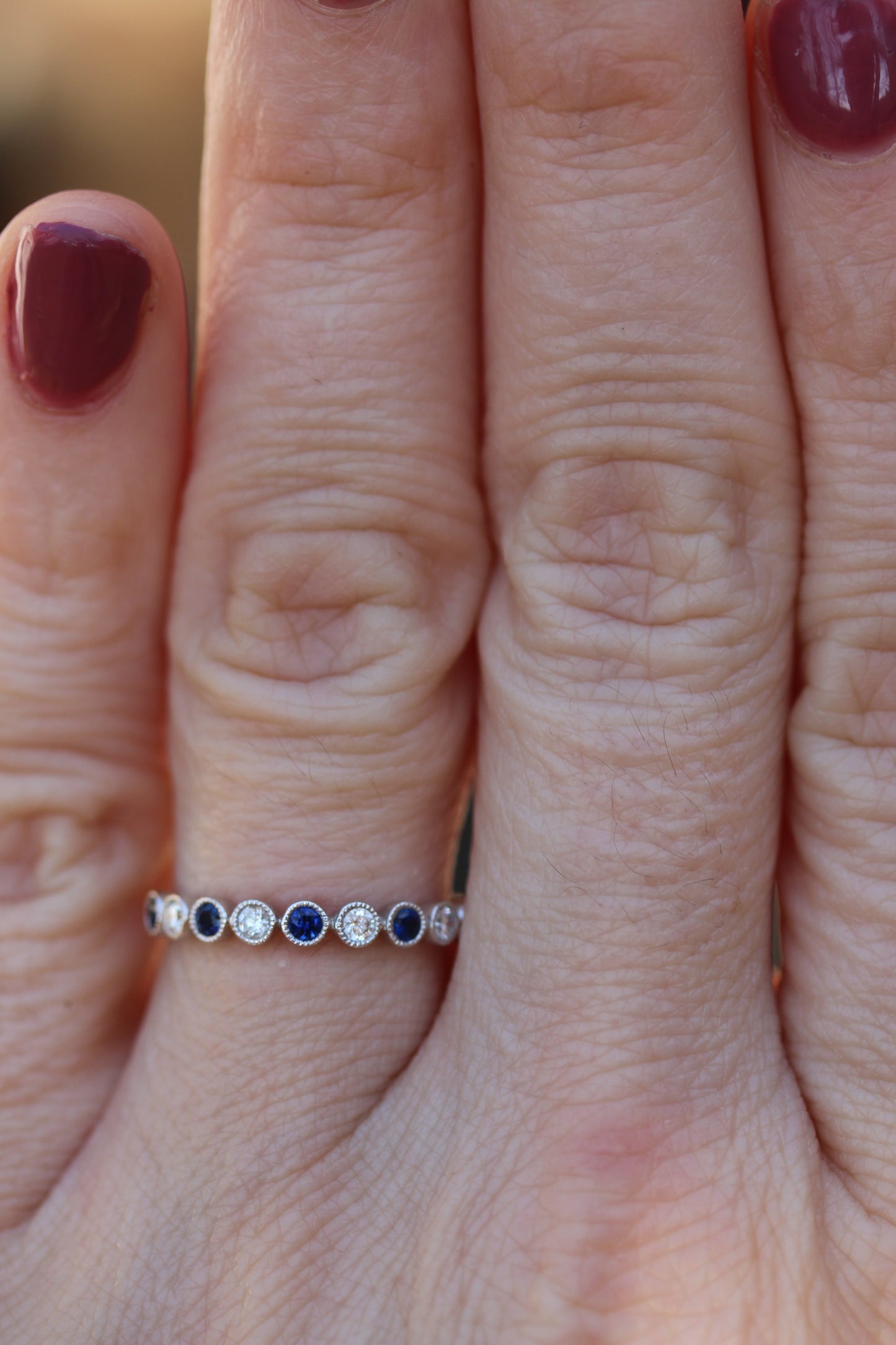 Diamondaire Round Cut Blue Sapphire & Diamond Stackable Ring
