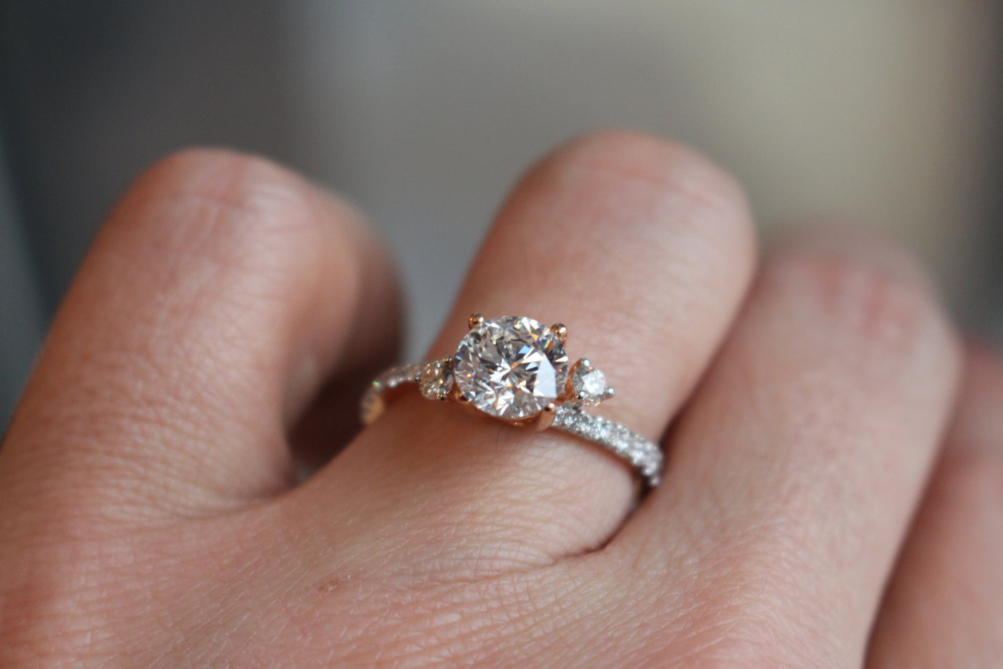 Diamondaire 3 Stone Engagement Ring in 14kt Rose Gold