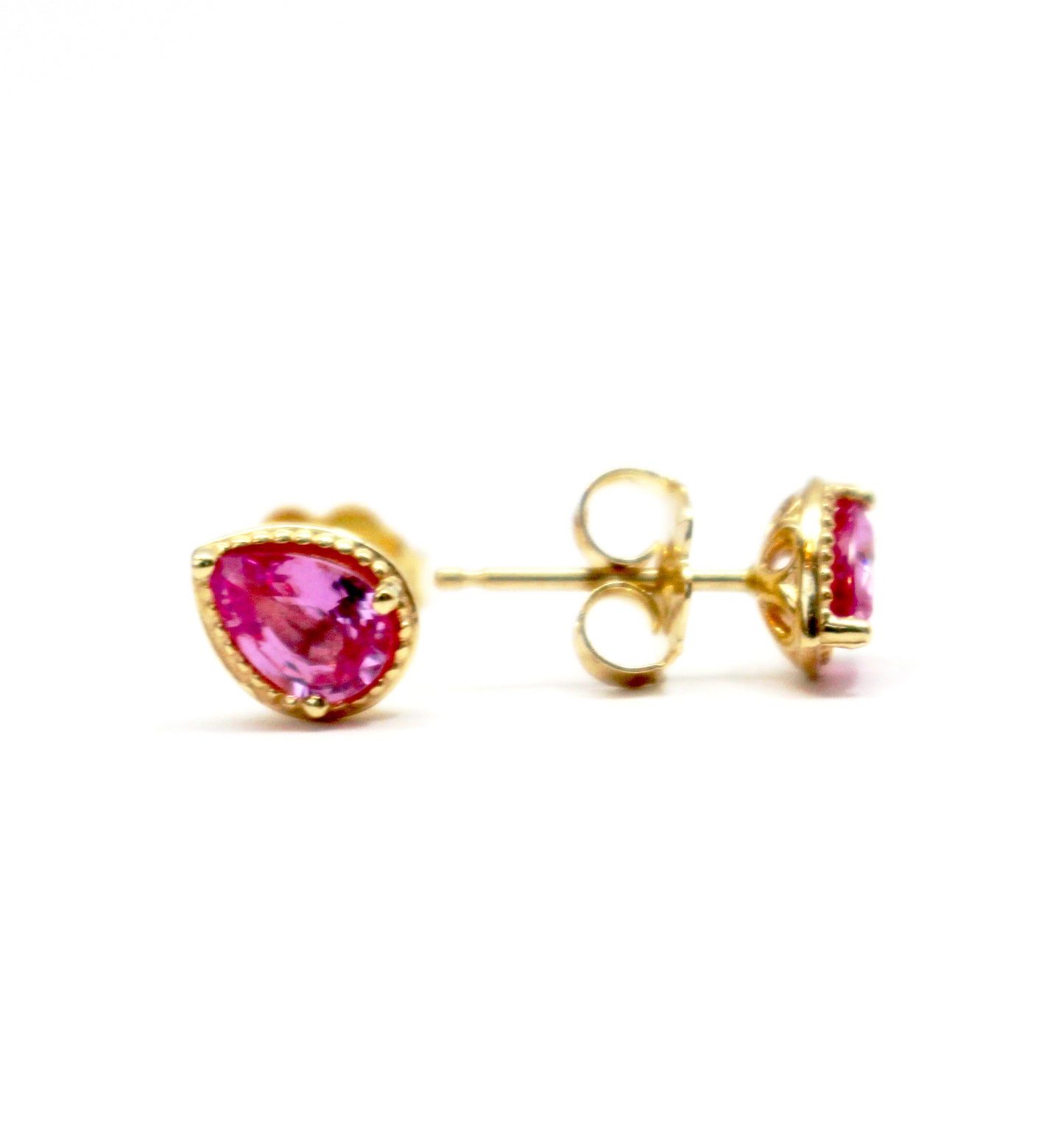 Genuine Pink Sapphire Pear Cut Earrings in 14kt Gold