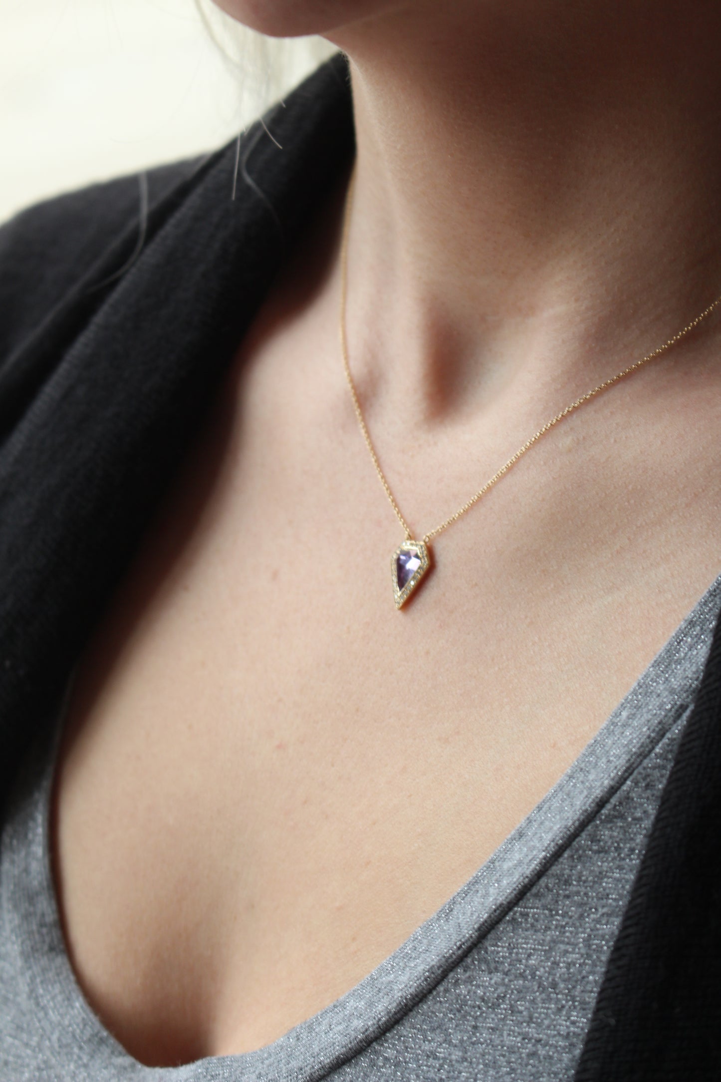 Amethyst Geometric Diamond Halo Pendant