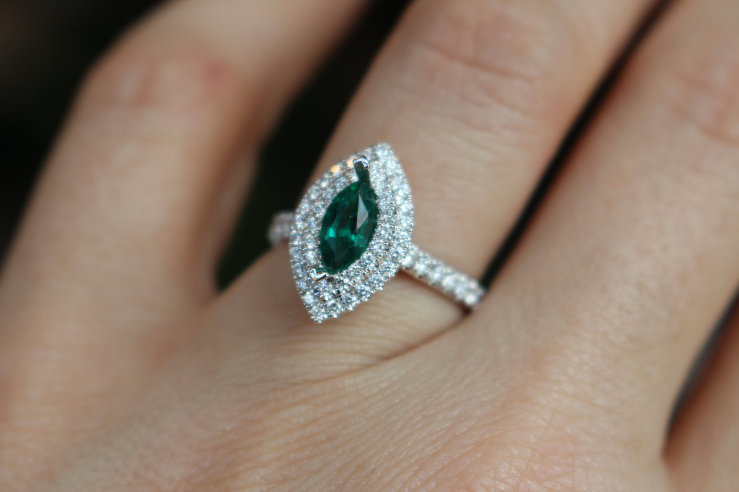 Diamondaire Double Halo Marquise Engagement Ring