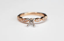 Slim Rose Gold and Diamond Scalloped Vintage Styled Engagement Ring