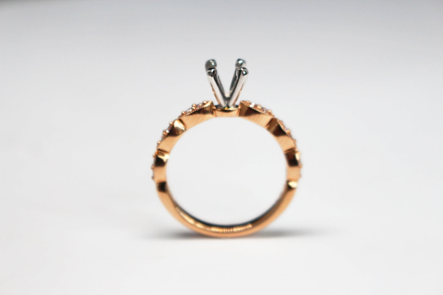 Slim Rose Gold and Diamond Scalloped Vintage Styled Engagement Ring