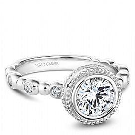 round bezel set diamond engagement ring in white gold