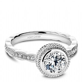 Shared Prong scalloped halo Engagement Ring