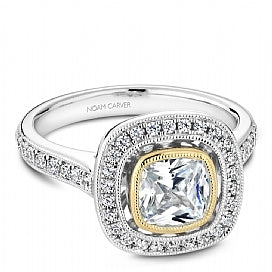 two tone halo engagement ring