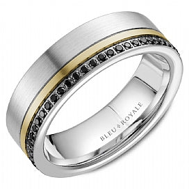 Men's White and Yellow Gold Wedding Band With Black Diamonds RYL-070RWBD7