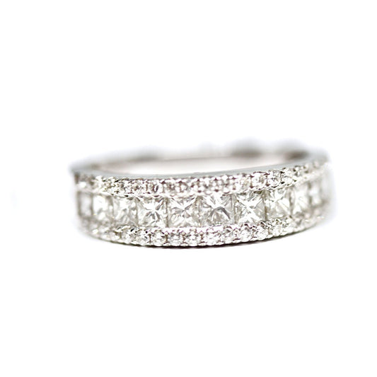 3 Row Princess Cut and Round Brilliant Cut  Diamond Wedding Band