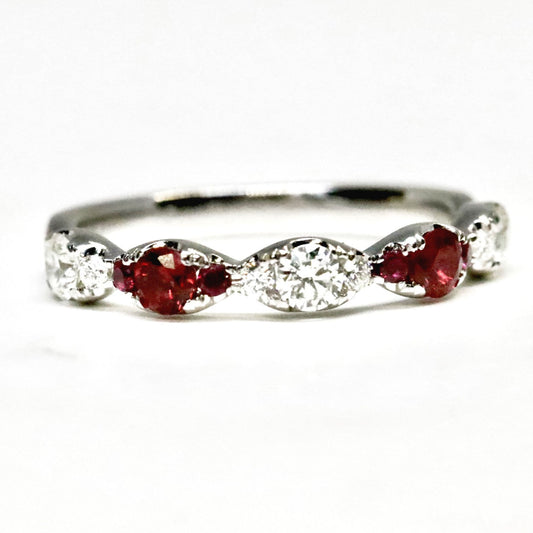 Illusion Marquise Ruby and Diamond Stackable Ring