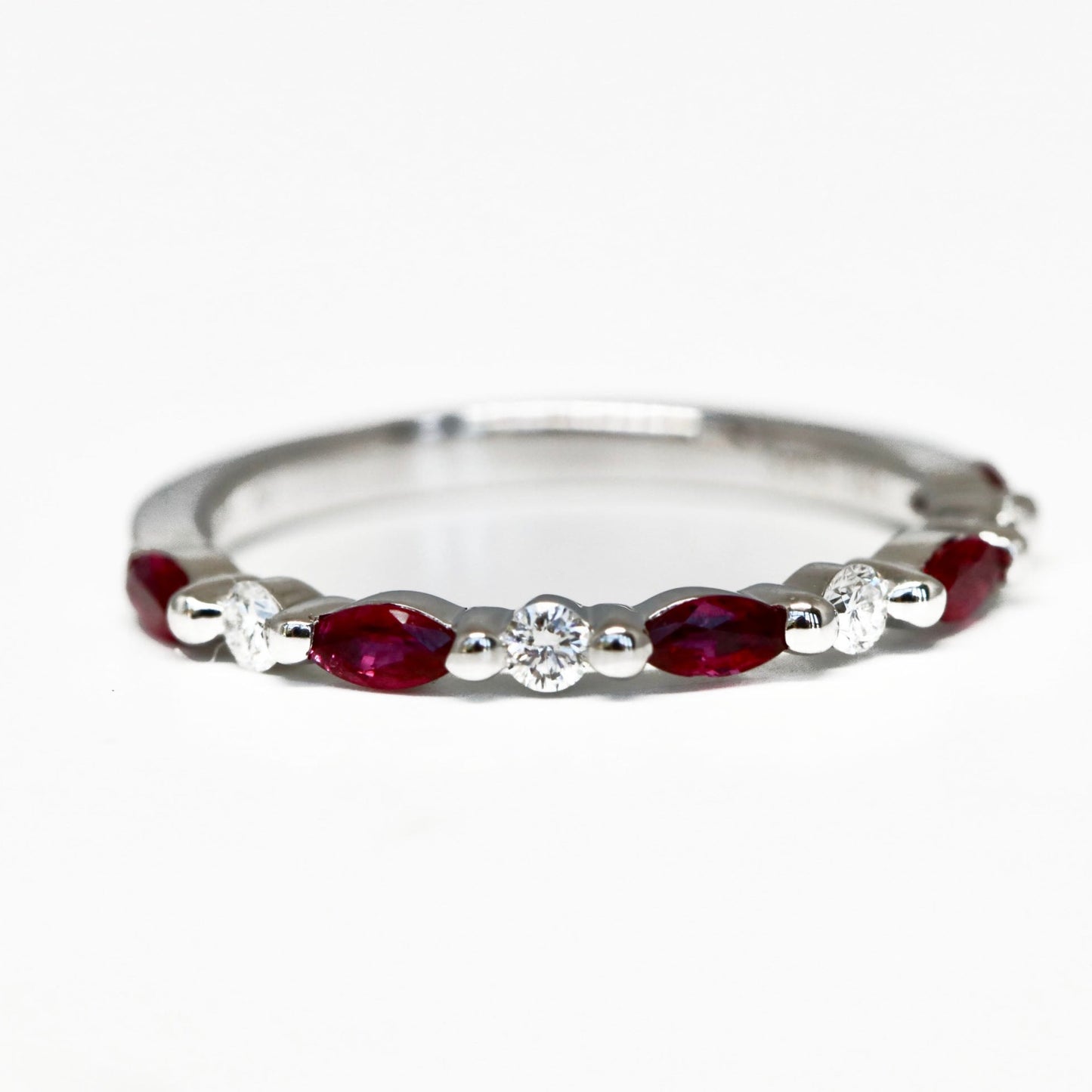 Alternating Marquise Cut Ruby and Round Diamond Stackable Ring