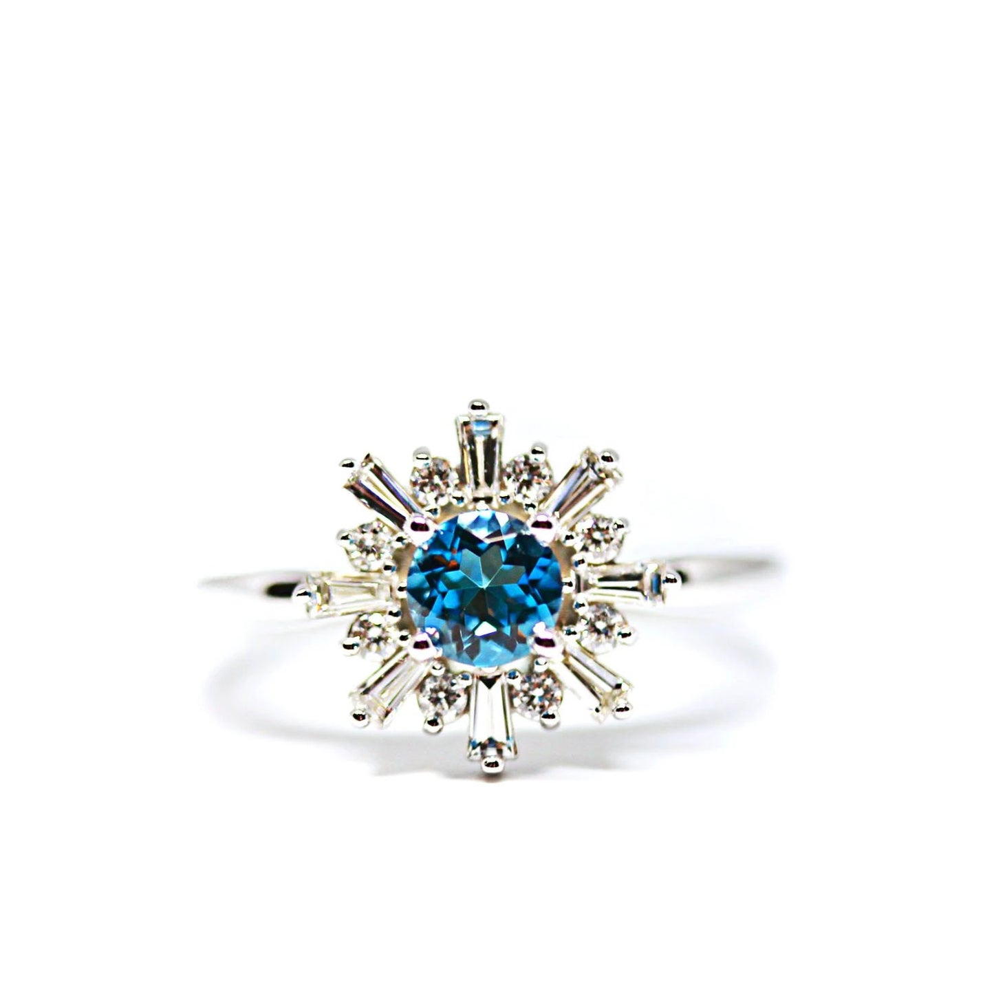 London Blue Topaz and Diamond Halo Ring in 14kt White Gold
