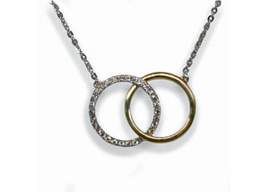 Two-Tone 14kt White and Yellow Gold Interlocking Diamond Circle Pendant