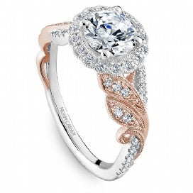 decorative halo two tone engagement ring