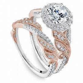 decorative halo two tone engagement ring