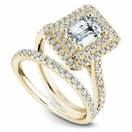 double halo emerald cut engagement ring