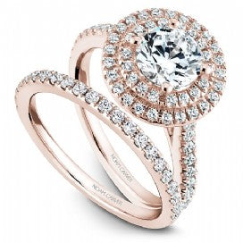 rose gold double halo wedding set