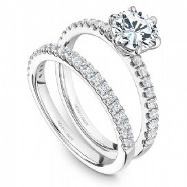 white gold shared prong wedding set