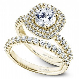 Shared Prong double Halo wedding set