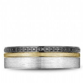 Men's White and Yellow Gold Wedding Band With Black Diamonds RYL-070RWBD7