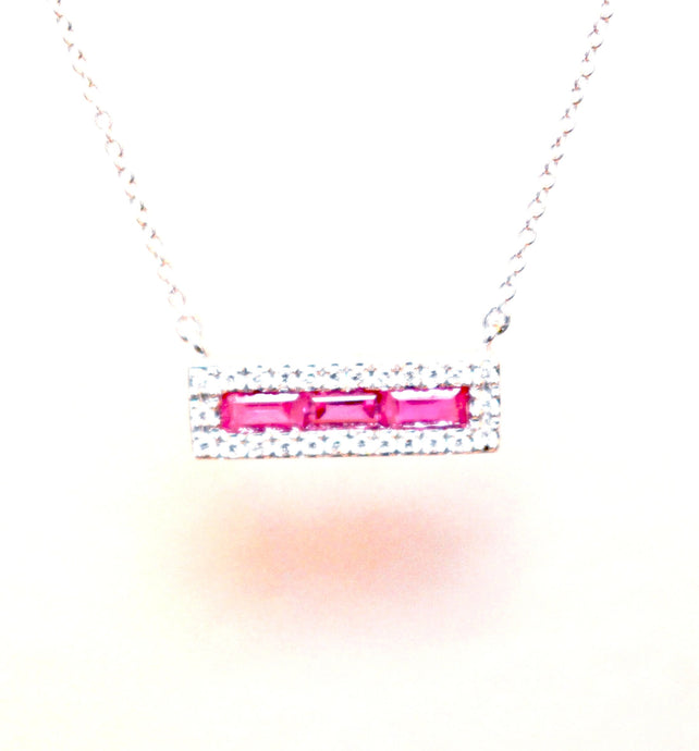 Ruby Bar Necklace with a Diamond Halo