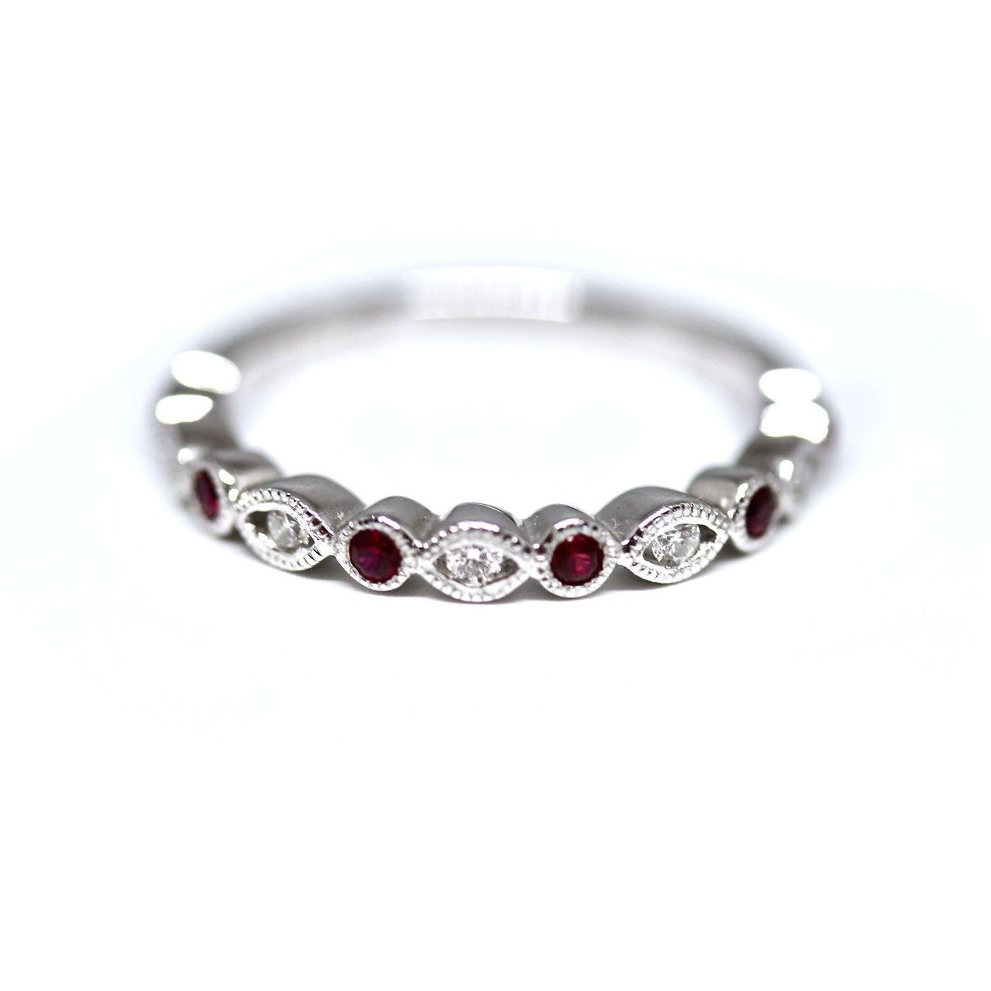Diamondaire Round Ruby & Diamond Stackable Ring