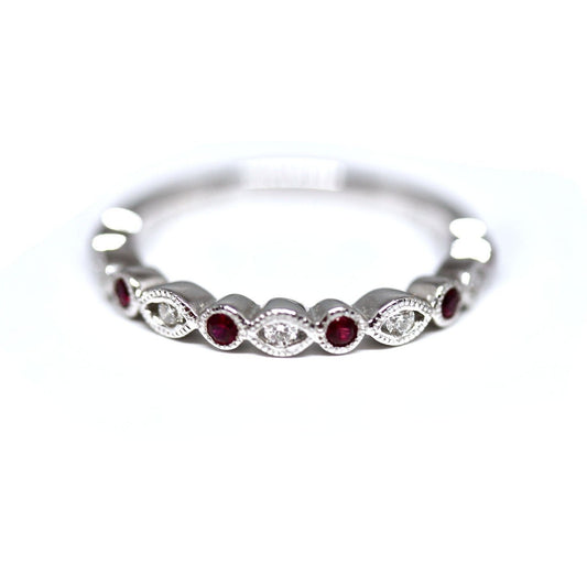 Diamondaire Round Ruby & Diamond Stackable Ring