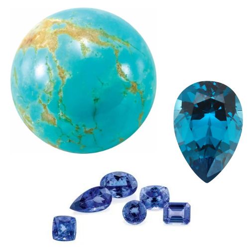 Blue Zircon, Turquoise, Tanzanite - December Gemstones