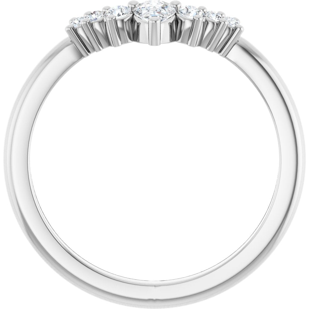 Fancy Curved Diamond Wedding Band with Pear & Round Shaped Diamonds