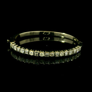 Solid 14K Yellow Gold Diamond Bangle – Bar Set with Round & Baguette Diamonds