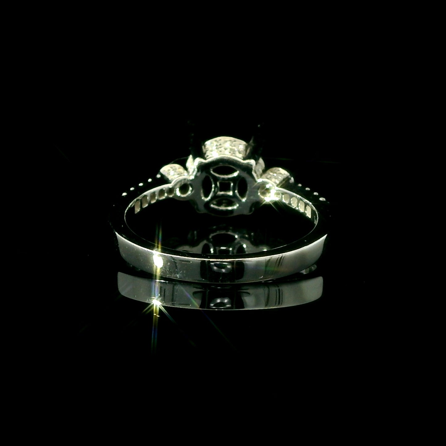 14K White Gold Round Vintage-Inspired 3 Stone Diamond Engagement Ring Setting