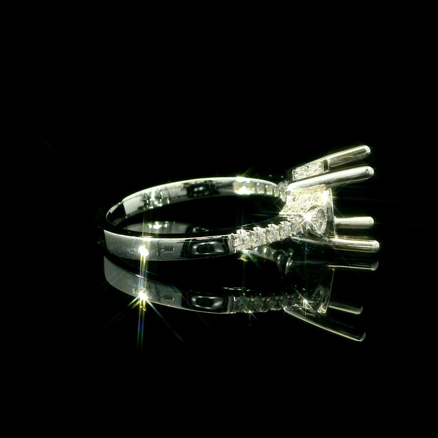 14K White Gold Round Vintage-Inspired 3 Stone Diamond Engagement Ring Setting